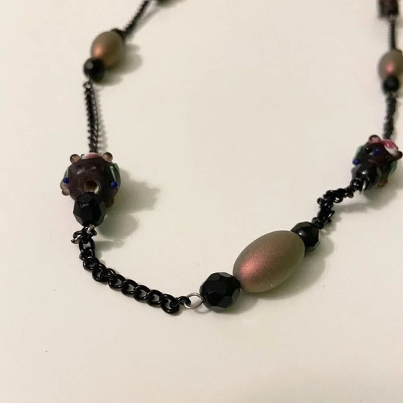 Long Beaded Dark  Tone Necklace Multicolor 44 Inch Length Costume Jewelry - Picture 3 of 11